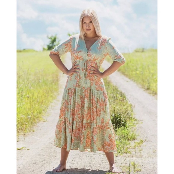 Abel The Label Anthropologie Wild Bloom Floral V-Neck Maxi Dress Small - Picture 2 of 9